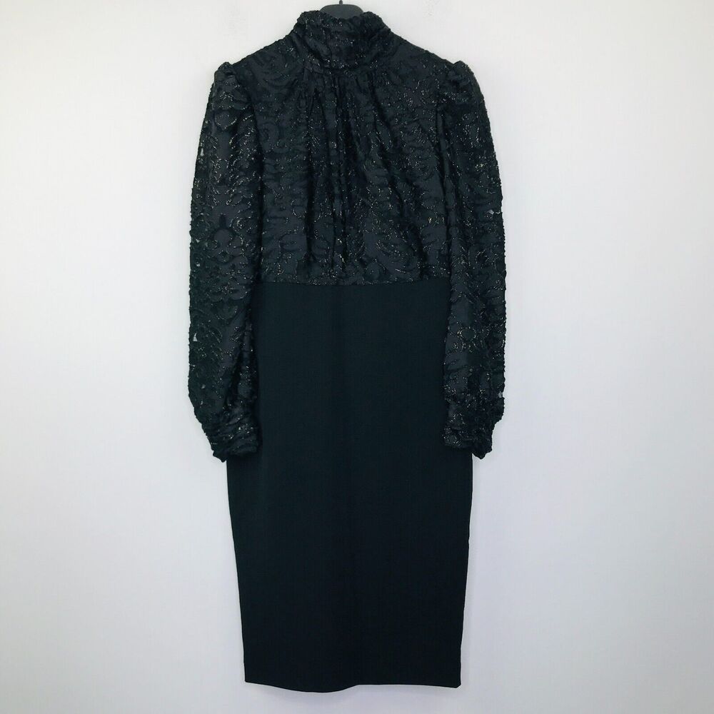 Badgley Mischka Women's 8 Dress Black Velvet Burnout High Neck Pencil NWT BR23